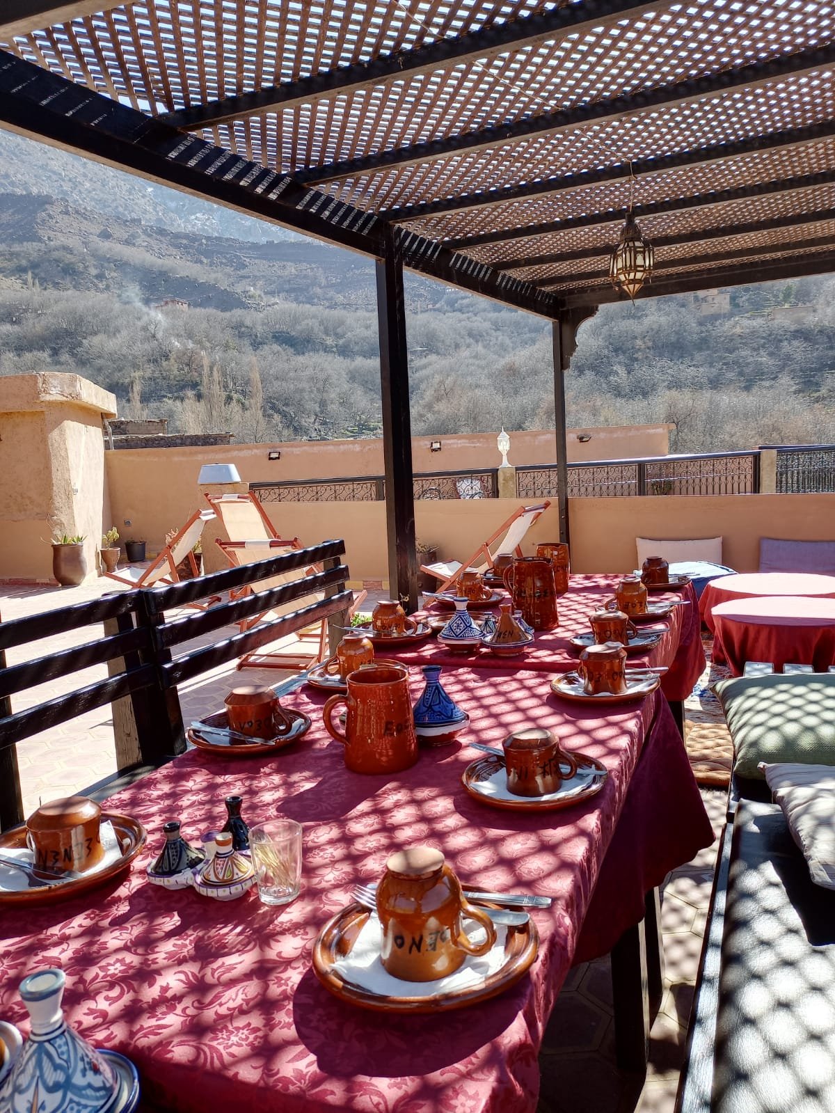 Terrace dining with Atlas mountain view