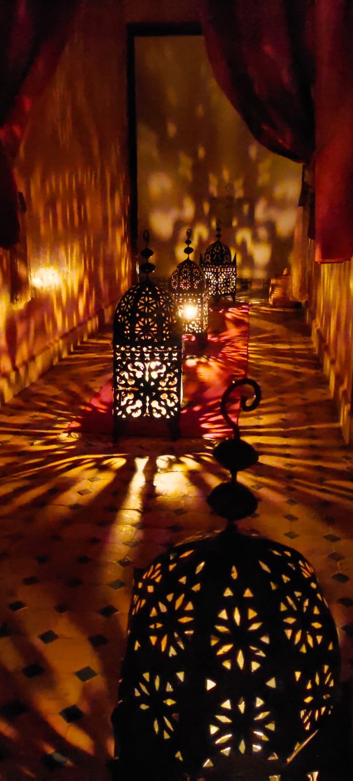 Riad Atlas Toubkal interior with Moroccan lanterns