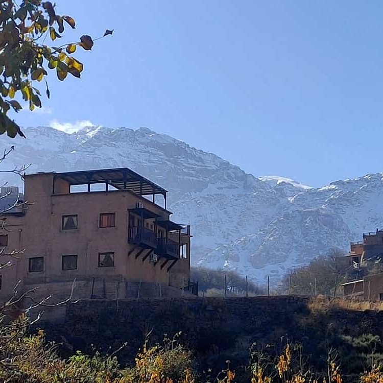Riad Atlas Toubkal with snowy Atlas Mountains